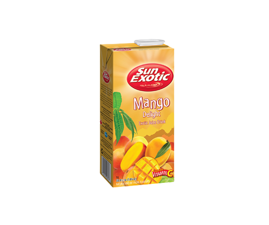 Sun Exotic Mango Juice 1L bottle, refreshing tropical mango flavor, natural fruit juice beverage
