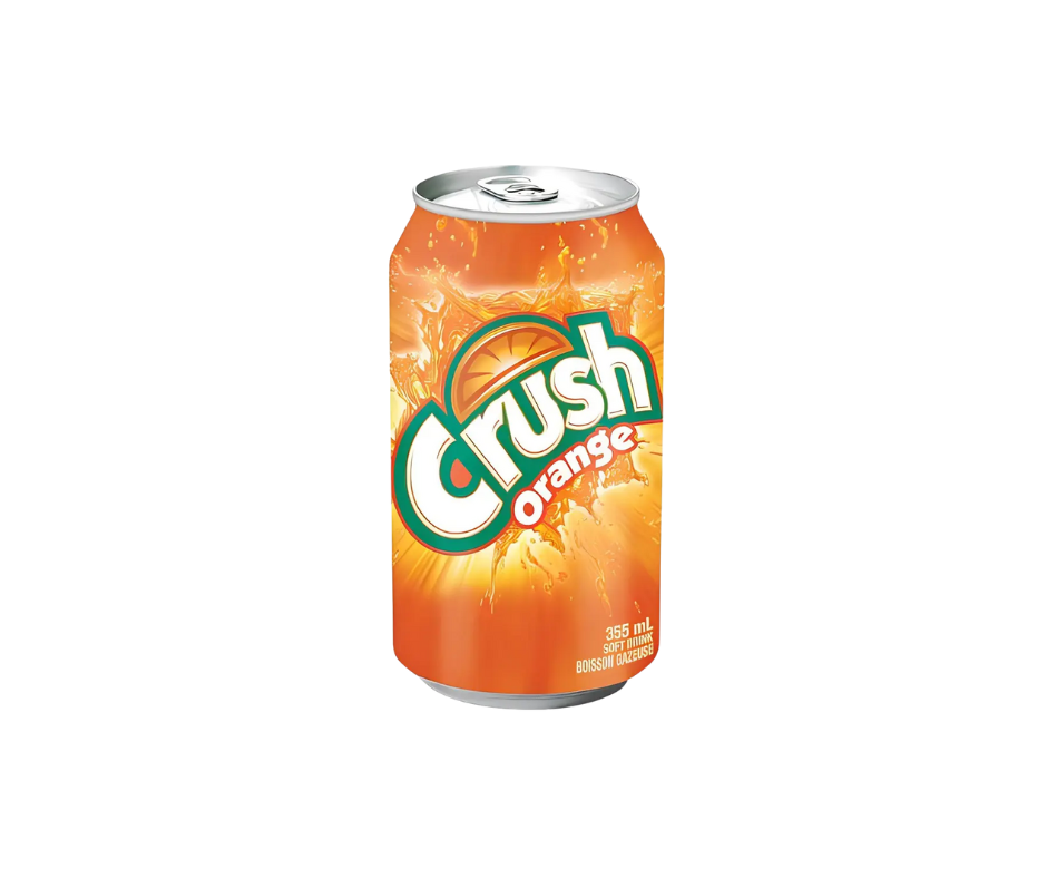 Crush Orange 355ml can, sweet and refreshing orange-flavored carbonated soft drink
