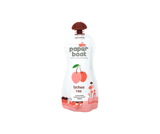 Paper Boat Lychee Juice 180ml carton, sweet and refreshing lychee-flavored fruit juice beverage
