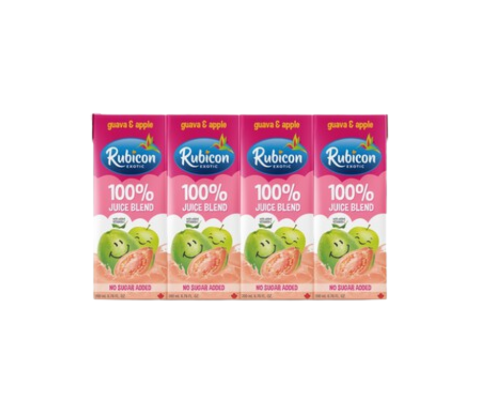 Rubicon Guava & Apple Juice Blend 4-pack, 200ml cartons, tropical guava and apple-flavored fruit juice beverage, refreshing and natural
