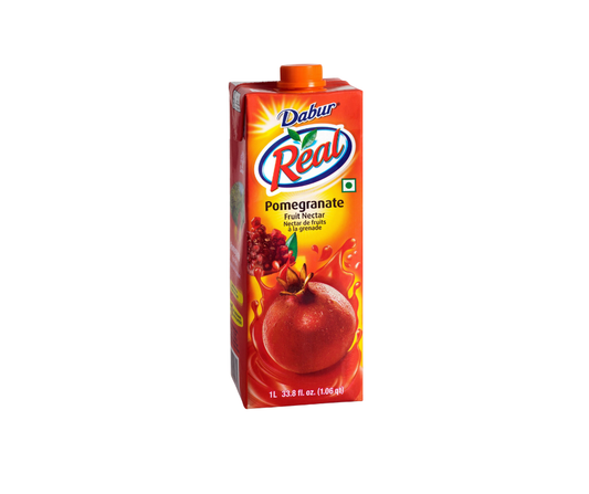 Dabur Real Pomegranate Juice 1L carton, rich and refreshing pomegranate-flavored fruit juice beverage
