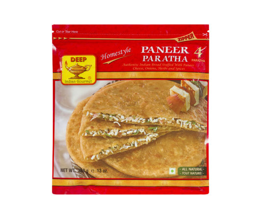 Deep Paneer Paratha 368g pack, frozen Indian stuffed flatbread with paneer filling
