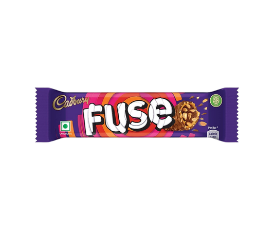 Cadbury Dairy Milk Fuse 24g pack, milk chocolate bar with nuts and caramel, rich and crunchy sweet treat (103 characters)
