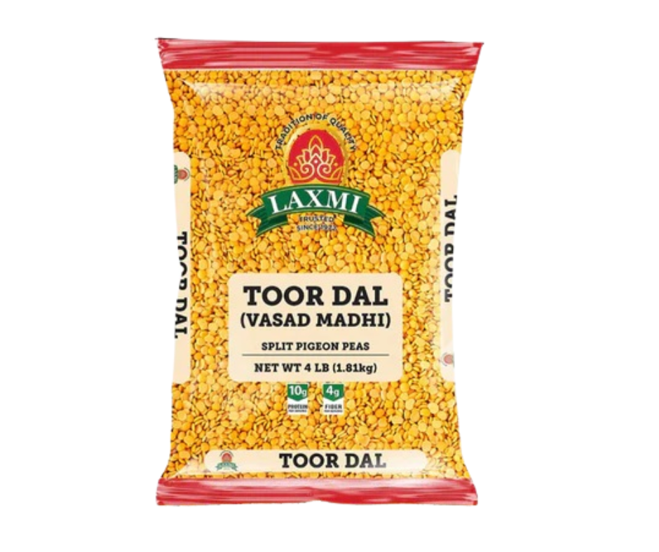 Laxmi toor dal 4 lb bag, premium split pigeon peas ideal for Indian dals, sambar, curries, and everyday cooking