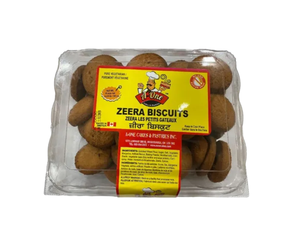 A-One Zeera Biscuits 2.5 lbs – crispy cumin-flavored biscuits, savory snack perfect with tea
