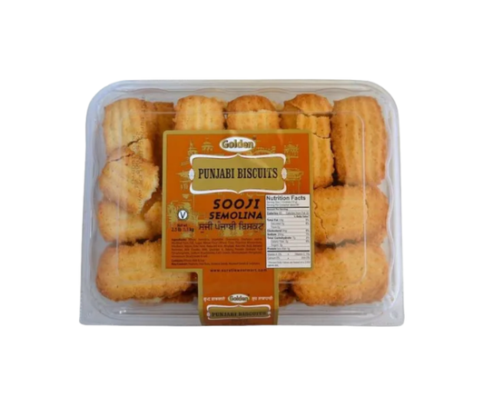 Golden Sooji Cookies 2.5 lbs – crunchy semolina cookies, lightly sweetened, perfect tea-time snack
