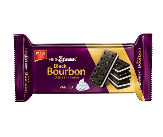 Parle Black Bourbon Vanilla 100g – chocolate biscuit sandwich with smooth vanilla cream filling
