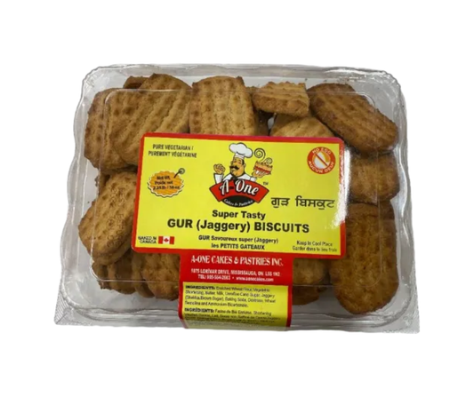 A-One Gur Biscuit 2.5 lbs – sweet jaggery-flavored biscuits, crunchy and perfect for tea-time snacks
