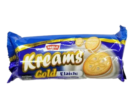 Parle Kreams Gold Elaichi 72g – crispy biscuits filled with aromatic cardamom-flavored cream
