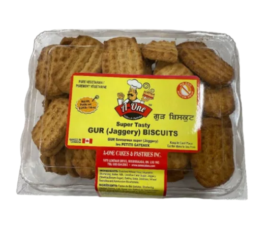 A-One Flex-Gur Cookies 2.25 lbs – crunchy biscuits sweetened with jaggery, a healthier tea-time snack option
