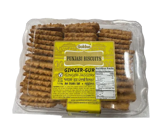 Golden Ginger Gur Biscuits 2.5 lbs – crunchy ginger-flavored biscuits sweetened with jaggery, ideal for tea-time snacks
