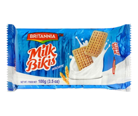 Britannia Milk Bikis 100g – soft, milk-flavored biscuits, perfect for tea-time or snacks
