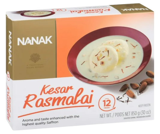 Nanak Kesar Rasmalai 12 pieces traditional Indian saffron-flavored milk dessert