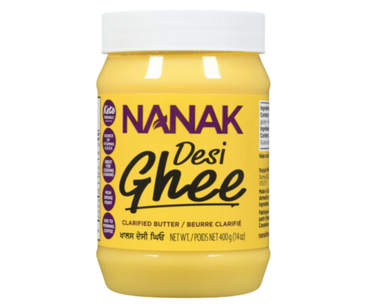 Nanak Pure Desi Ghee jar for cooking, frying, and traditional Indian recipes
