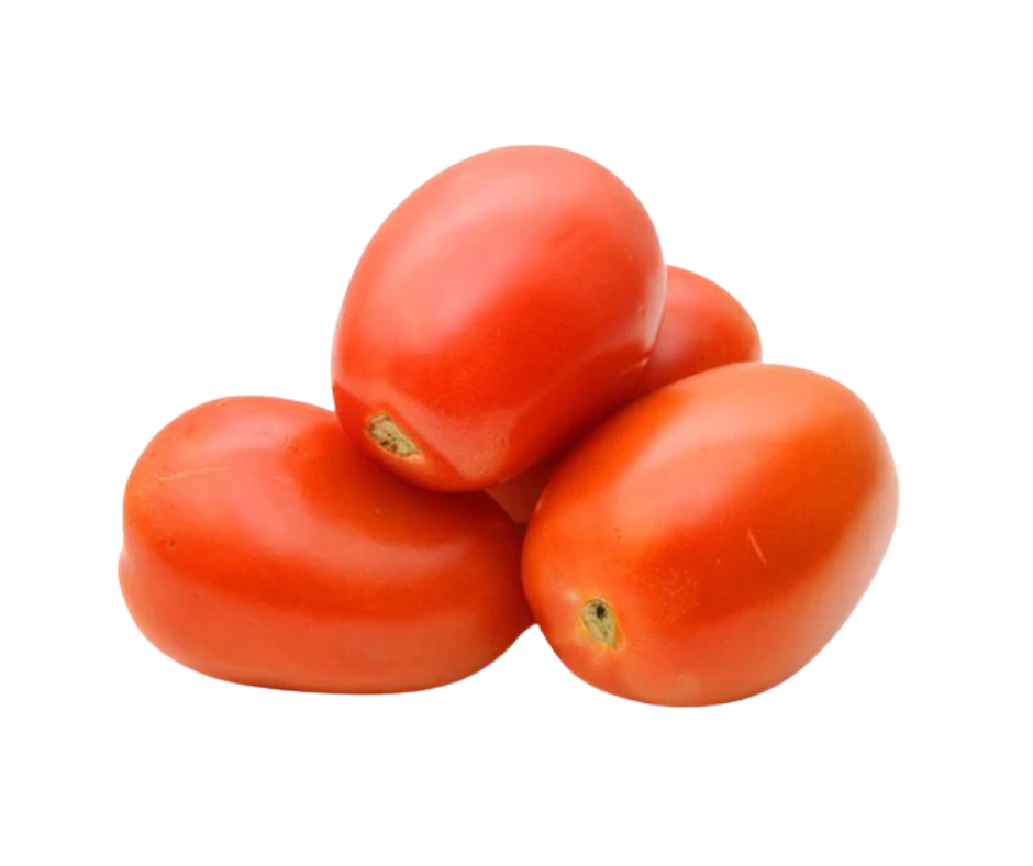 Fresh Roma tomatoes, oblong red tomatoes, firm and juicy, commonly used in sauces, salads, and Indian cooking