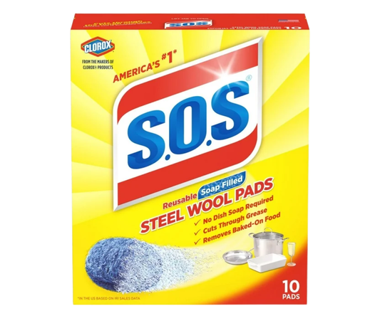 S.O.S Steel Wool Soap Pads 10 Count for tough grease and grime removal in the kitchen
