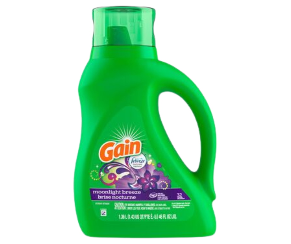 Gain Moonlight Breeze Liquid Laundry Detergent 1.36L for powerful stain removal and long-lasting freshness
