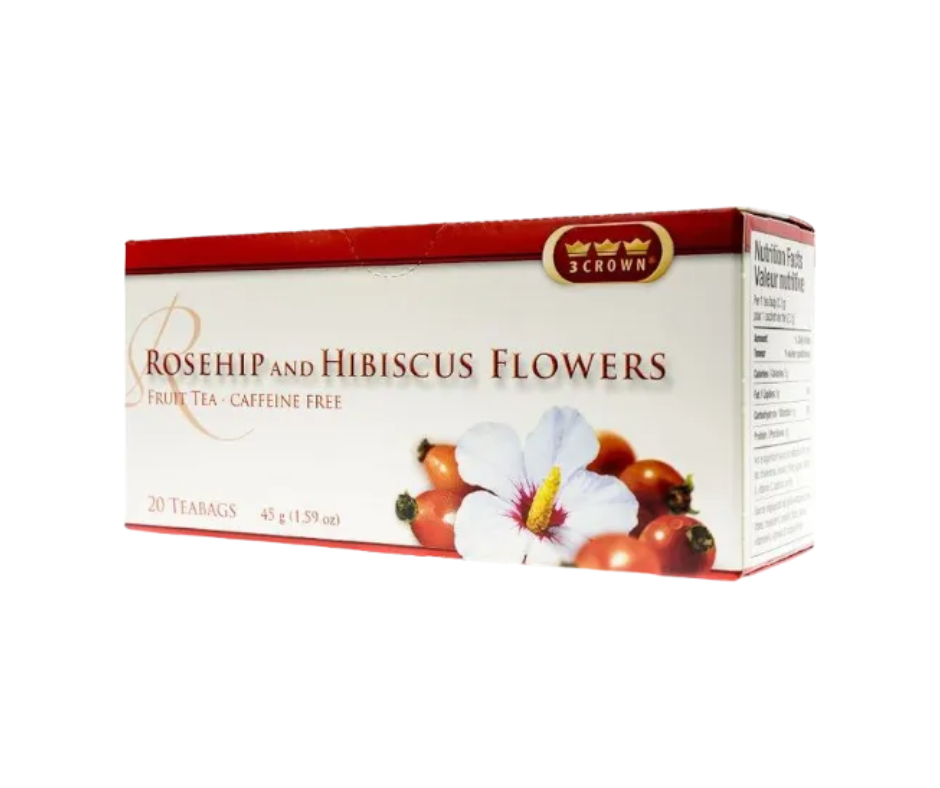 3 Crown Rosehip and Hibiscus Flower Tea 20 bags herbal tea box