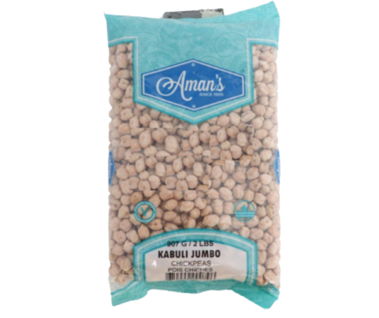 Aman's Kabuli Chana Jumbo 2 lbs bag, large premium chickpeas perfect for chana masala, curries, salads, and healthy Indian cooking