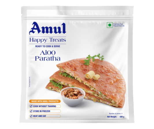 Amul Aloo Paratha 500 g frozen whole wheat flatbreads with spiced potato filling for quick meals