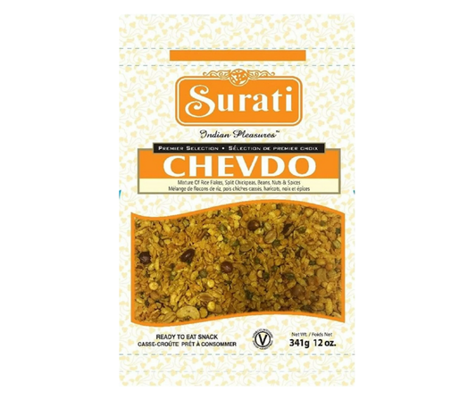 Surati Chevdo 341g - Crunchy and spiced Indian snack mix with roasted lentils, nuts, and savory flavors
