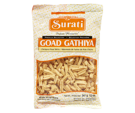 Surati Goad Gathiya 341g - Crispy and savory Indian snack made from gram flour, lightly spiced for munching
