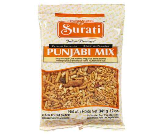 Surati Punjabi Mix Hot 341g - Spicy and crunchy Indian snack mix with lentils, nuts, and bold flavors
