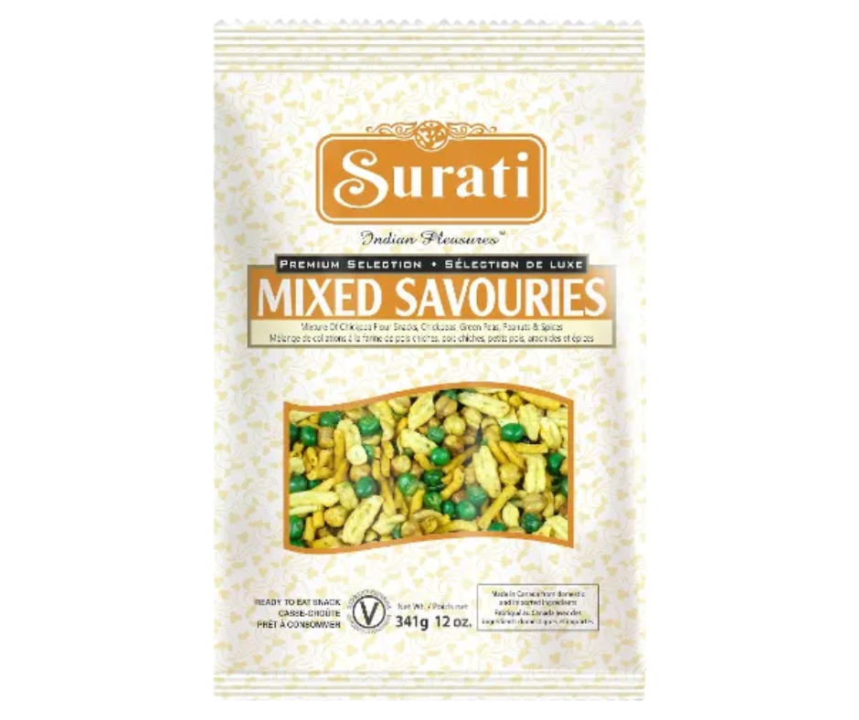 Surati Mixed Savouries 341g - Assorted crispy and savory Indian snacks, perfect for munching
