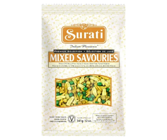 Surati Mixed Savouries 341g - Assorted crispy and savory Indian snacks, perfect for munching

