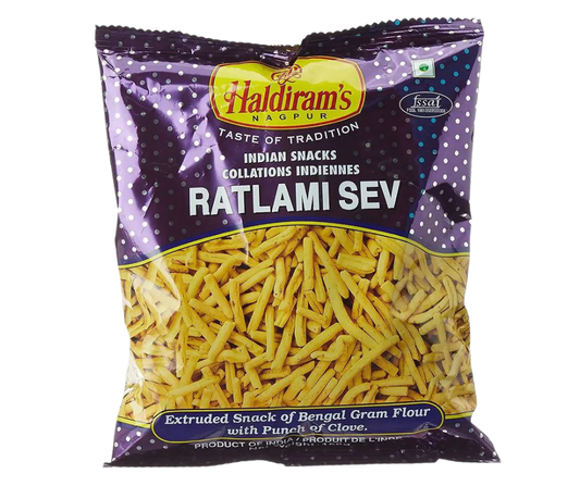Haldirams Ratlami Sev 150g - Spicy and crunchy Indian snack made from gram flour noodles
