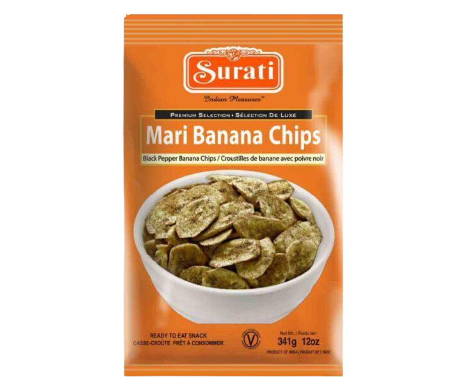 Surati Banana Chips Mari 341 g - crispy and savory Indian banana chips snack
