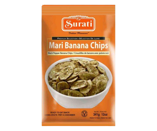 Surati Banana Chips Mari 341 g - crispy and savory Indian banana chips snack
