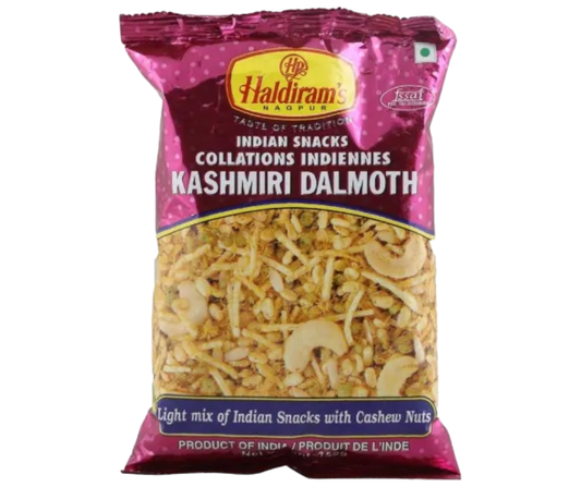 Haldirams Kashmiri Dalmoth 150 g with crunchy texture and spicy-sweet nut and lentil mix
