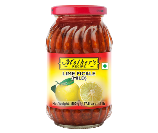 Mother's Lime Pickle Mild 500 g tangy and mildly spiced Indian lime pickle in mustard oil
