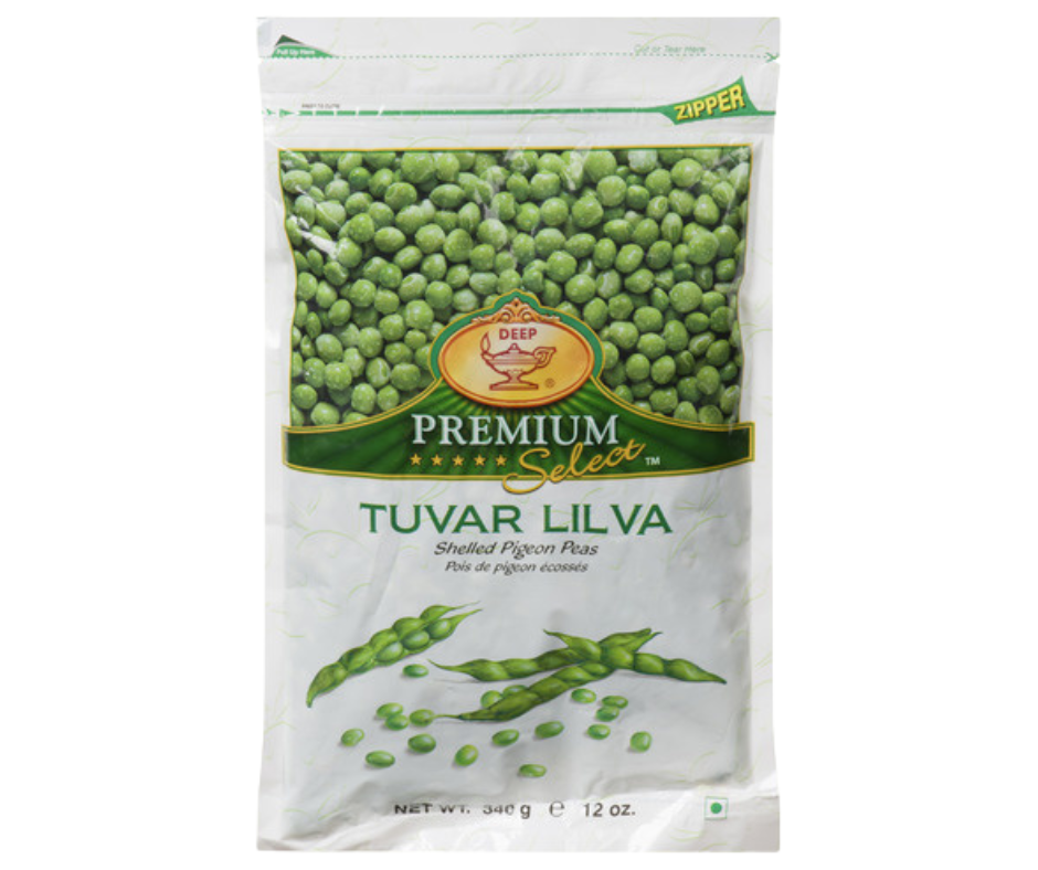 Deep tuvar lilva 340 g frozen pigeon peas used in Indian cooking for curries, undhiyu, and traditional Gujarati dishes