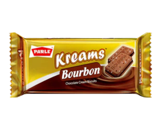 Parle Hide & Seek Bourbon 75 g pack, chocolate cream–filled sandwich biscuits with rich cocoa flavor, crunchy Indian snack cookies
