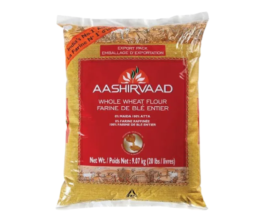 Ashirvaad Whole Wheat Flour 20 lbs bag, premium whole wheat atta for soft roti, chapati, and traditional Indian cooking