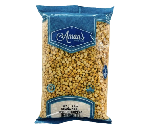Aman’s Chana Dal 2 lb pack of split chickpeas, high-protein Indian lentils ideal for curries, soups, and traditional cooking