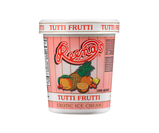 Reena's Tutti Frutti Ice Cream 946 ml with creamy texture and colorful tutti frutti pieces
