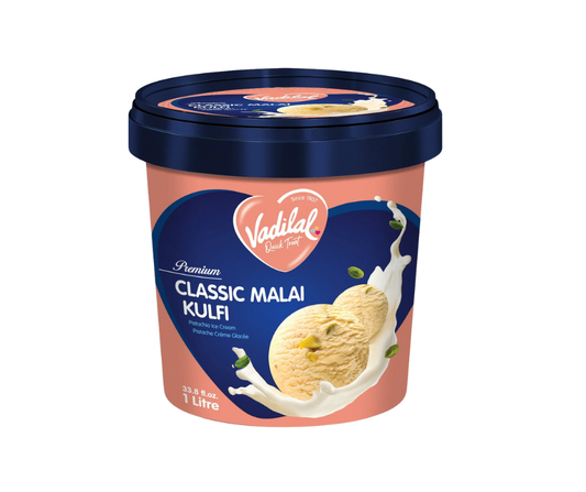 Vadilal Classic Malai Kulfi Ice Cream 1 L with rich creamy texture and traditional Indian malai flavor
