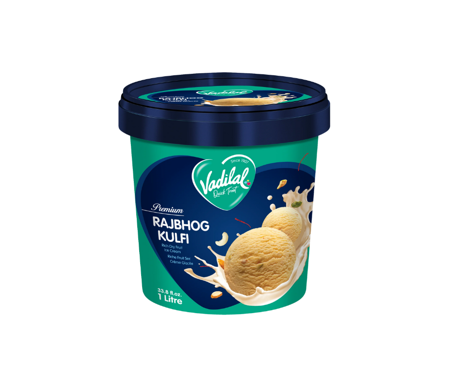 Vadilal Rajbhog Ice Cream Kulfi 1 litre pack made with traditional Indian flavors, saffron, cardamom, and dry fruits
